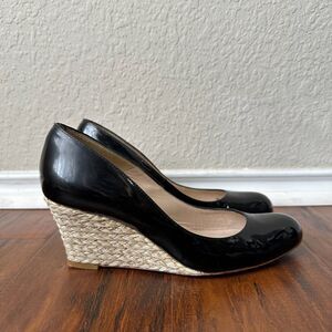 L.K. BENNETT LONDON Maddox Pump Wedged Heel in Black Patent Leather